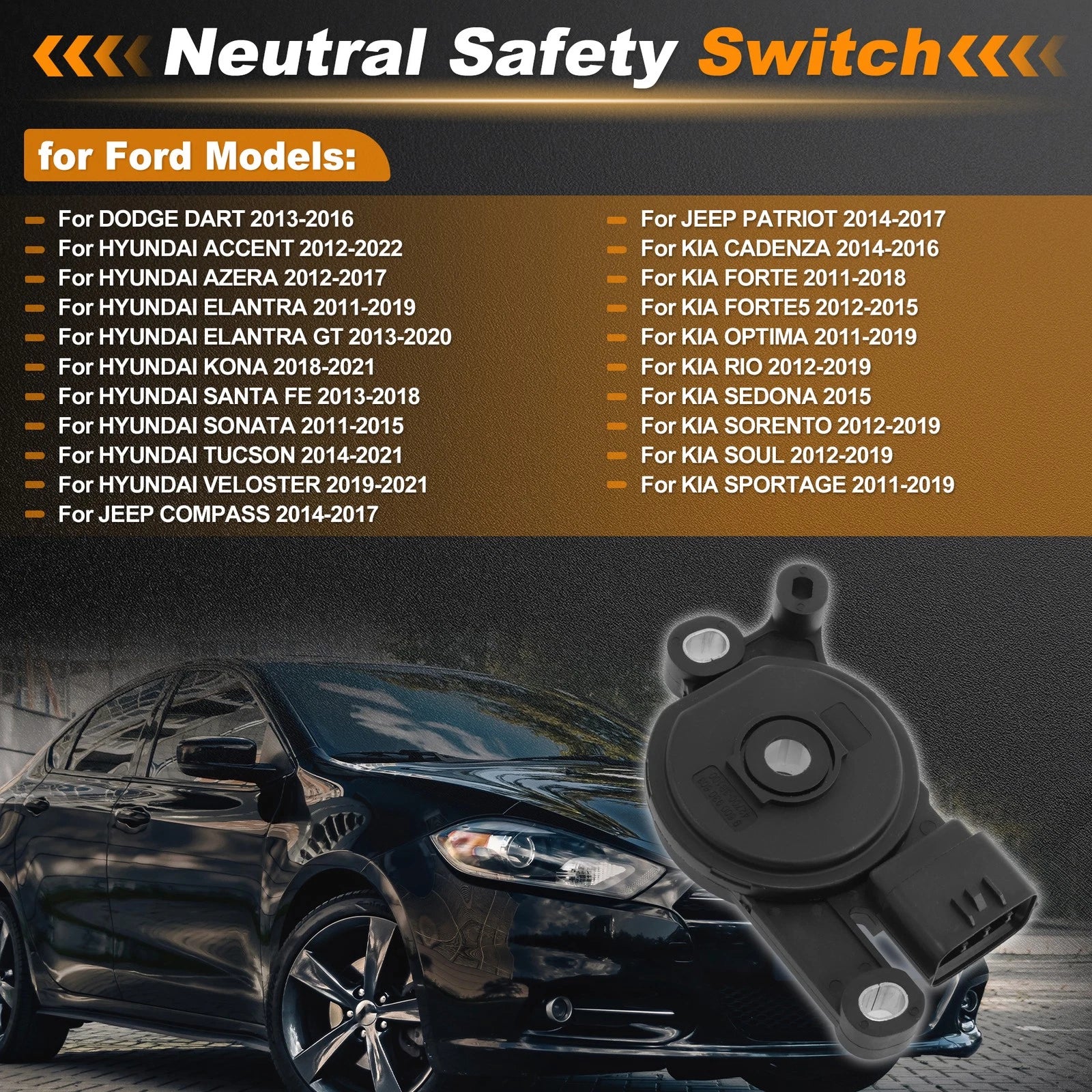 Neutral Safety Switch Replacement for Dodge Dart (2013–2016) Black Plastic