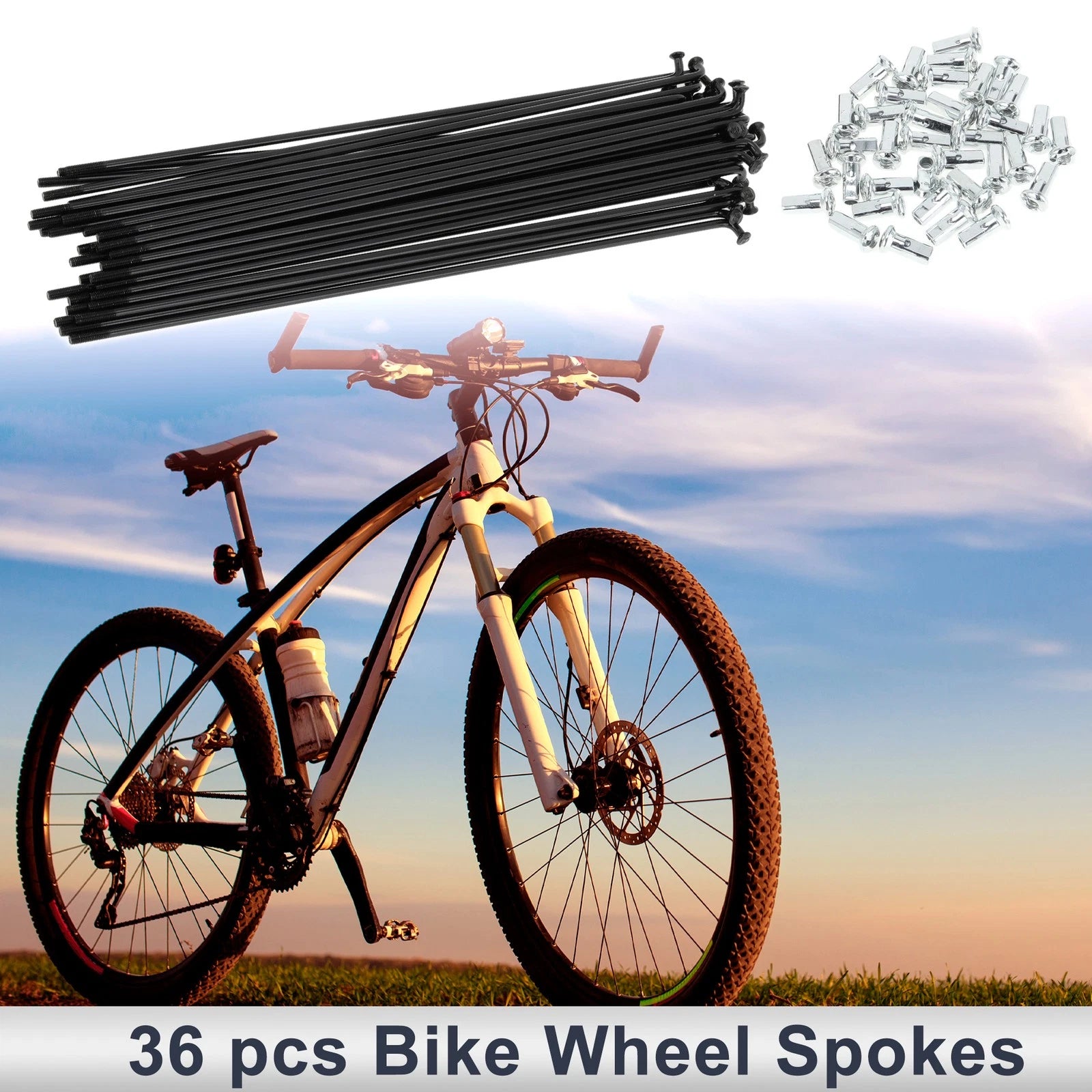 Bicycle Spokes Nipple 12G 197mm Carbon Steel Universal Set (Black)