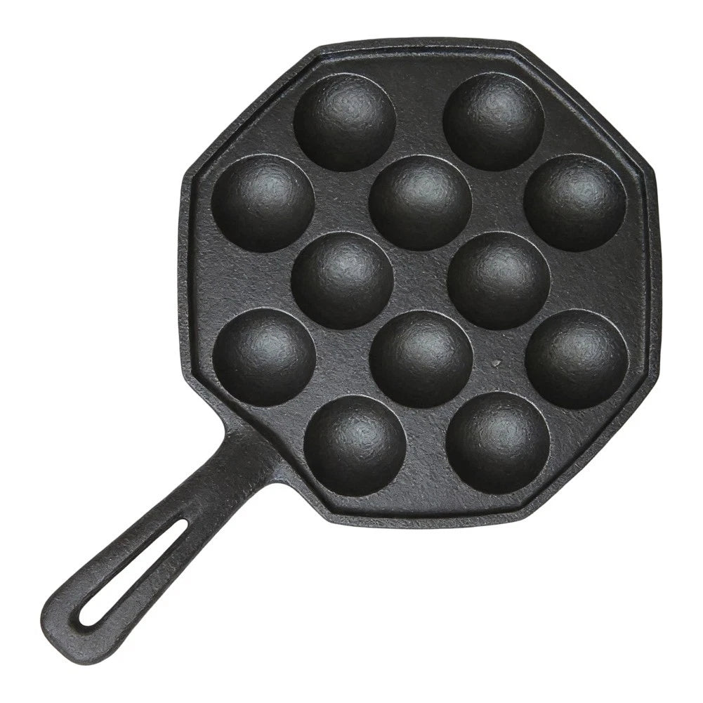 12-Cavity Cast Iron Takoyaki Pan for Even Heat Baking Performance