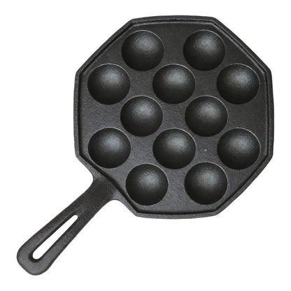 12-Cavity Cast Iron Takoyaki Pan for Even Heat Baking Performance