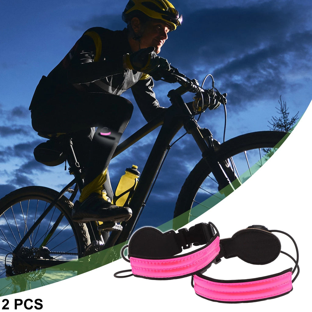 2X Reflective Bicycle Trouser Clips Adjustable Cycling Band Pink