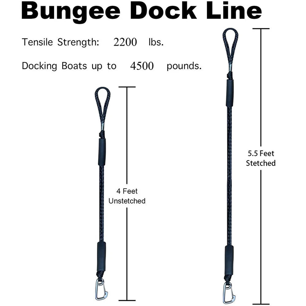 2Pcs 4ft Bungee Dock Lines with Hook for Boat Jet Ski Kayak Watercraft
