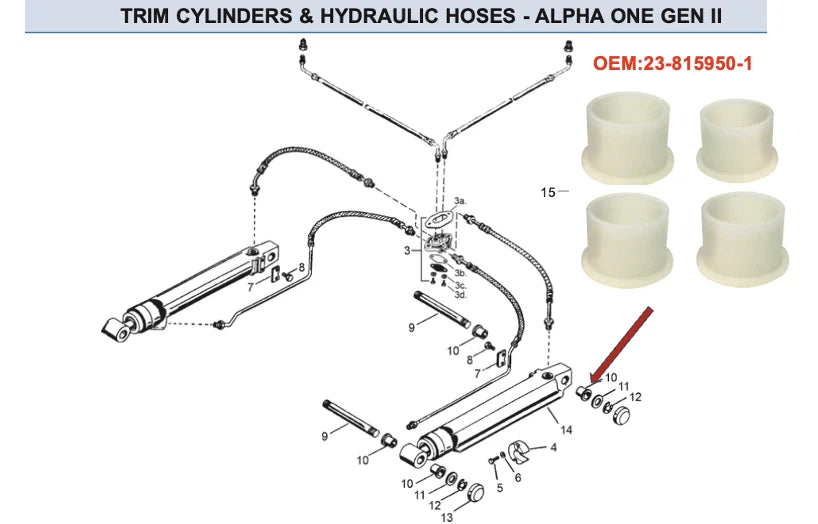 Set of 4 Trim Cylinder Bushings for Mercruiser Alpha Gen II (23-815950, 18-2341)