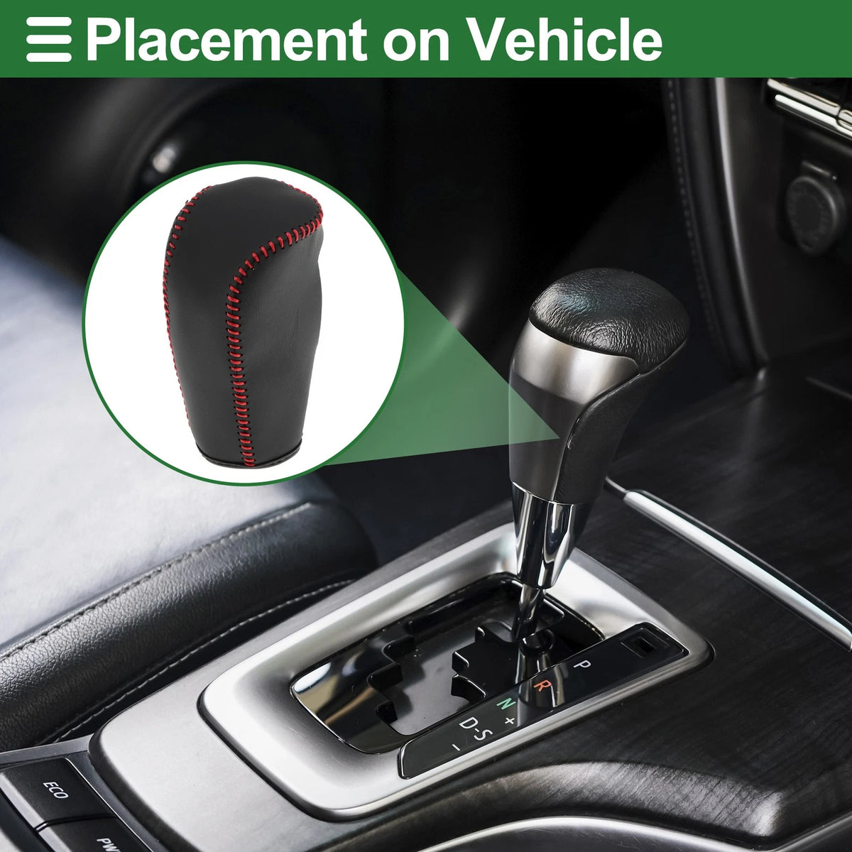 1 Pc Gear Shift Knob Cover for Volvo S80 (2007–2012) Black Red Faux Leather