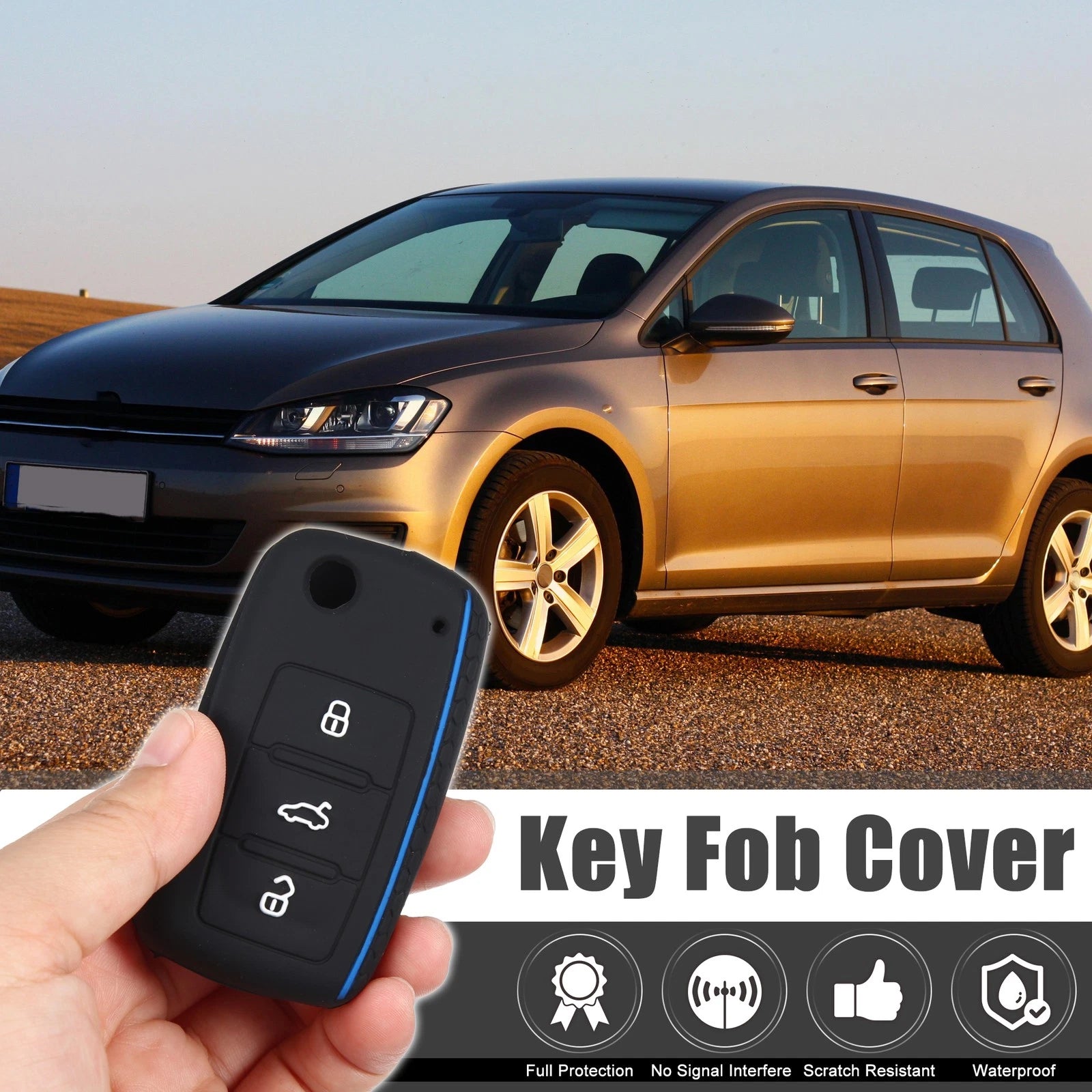 2 Pcs Silicone Remote Key Fob Shell for Volkswagen GTI 3 Button (2006–2019)