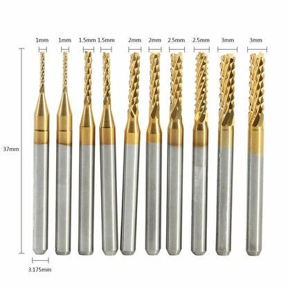 Milling Cutter Router Bit Set of 5 - 1.0/1.5/2.0/2.5/3.0mm Carbide