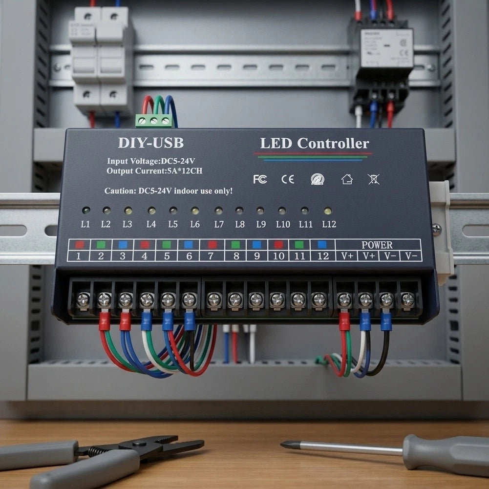 RGB Monochrome 12 Channel LED Strip Controller 5A Output