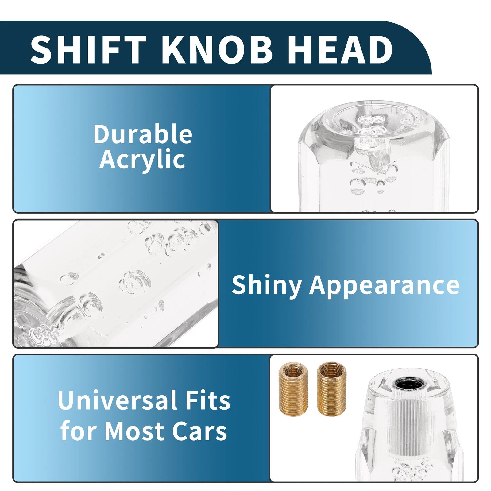 Shift Knob Set of 1 for Universal Vehicles (25cm, Octagonal, Clear)