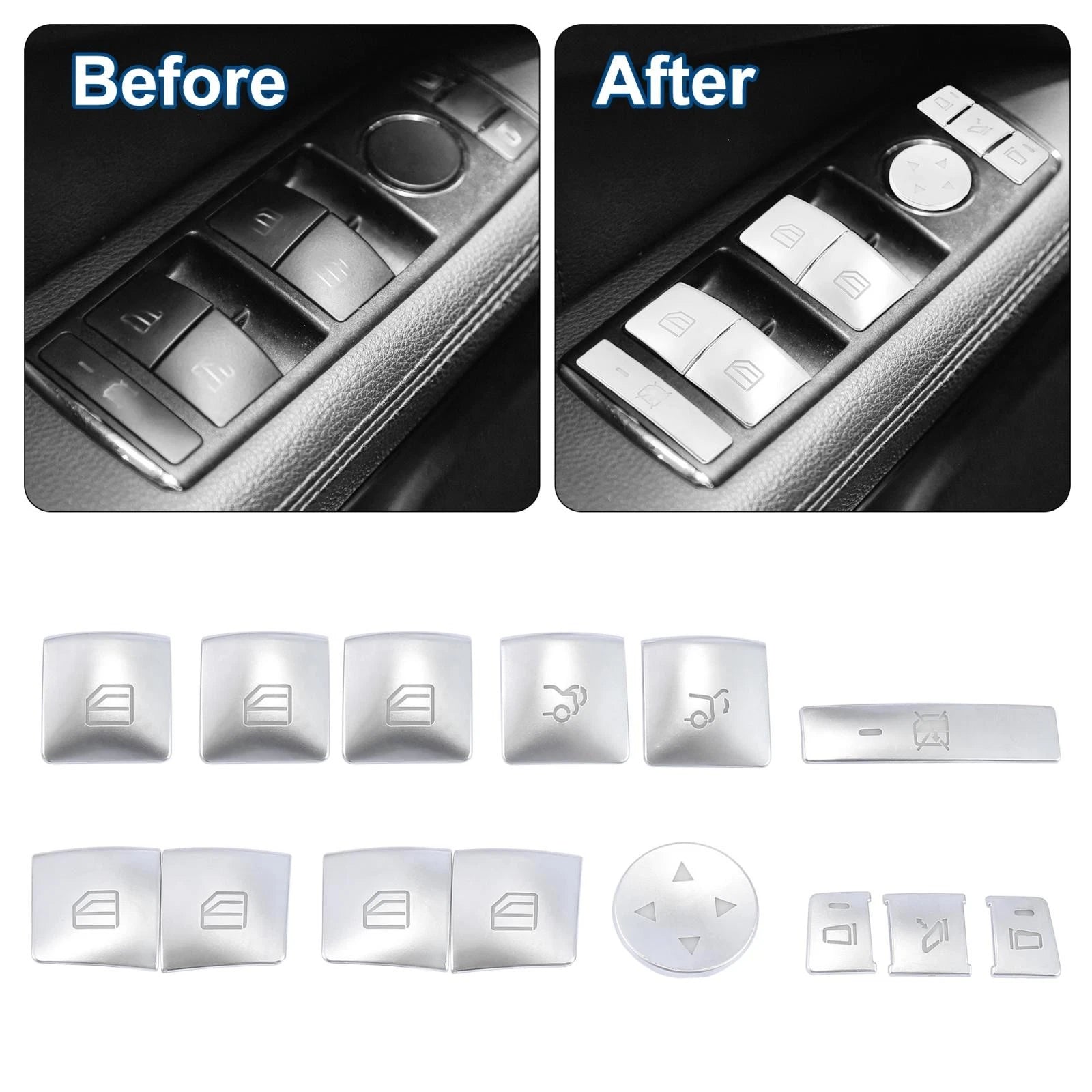 Door Armrest Window Switch Button Cover Set for Mercedes-Benz C200 C250 (2010–2014)