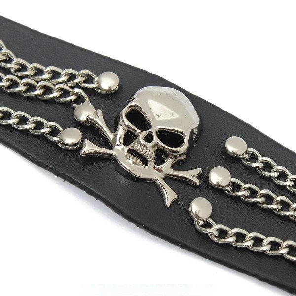 Gothic Skull Head Chain Bracelet for Universal Fit (PU Leather)