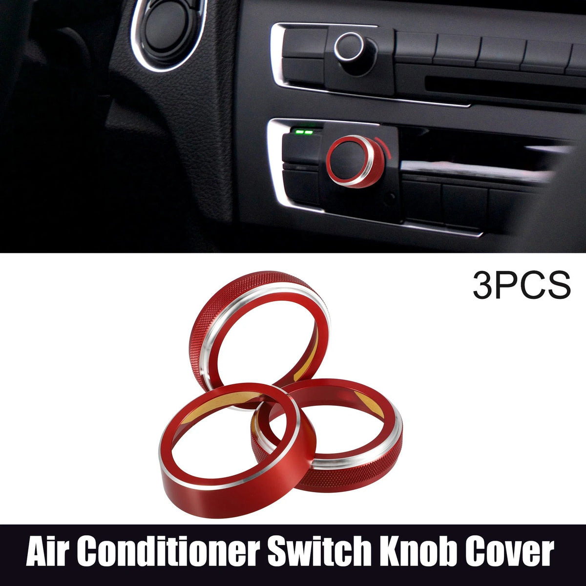 3 Pcs Air Conditioner Switch Knob Cover Ring for Suzuki Jimny JB64W (2018–2023) Red