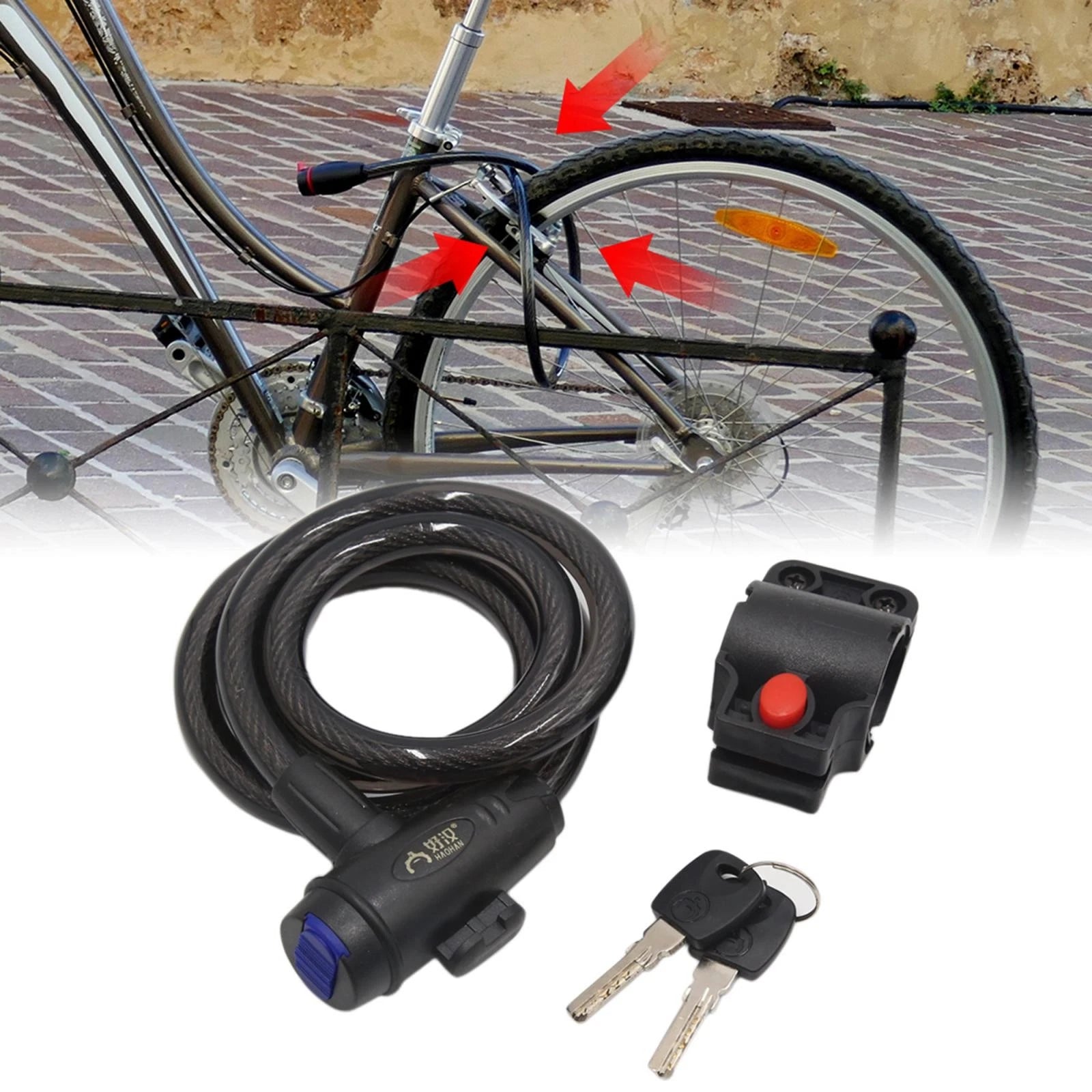 Anti Thief Safety Cable Lock with 2 Keys for Universal Bike Bicycle