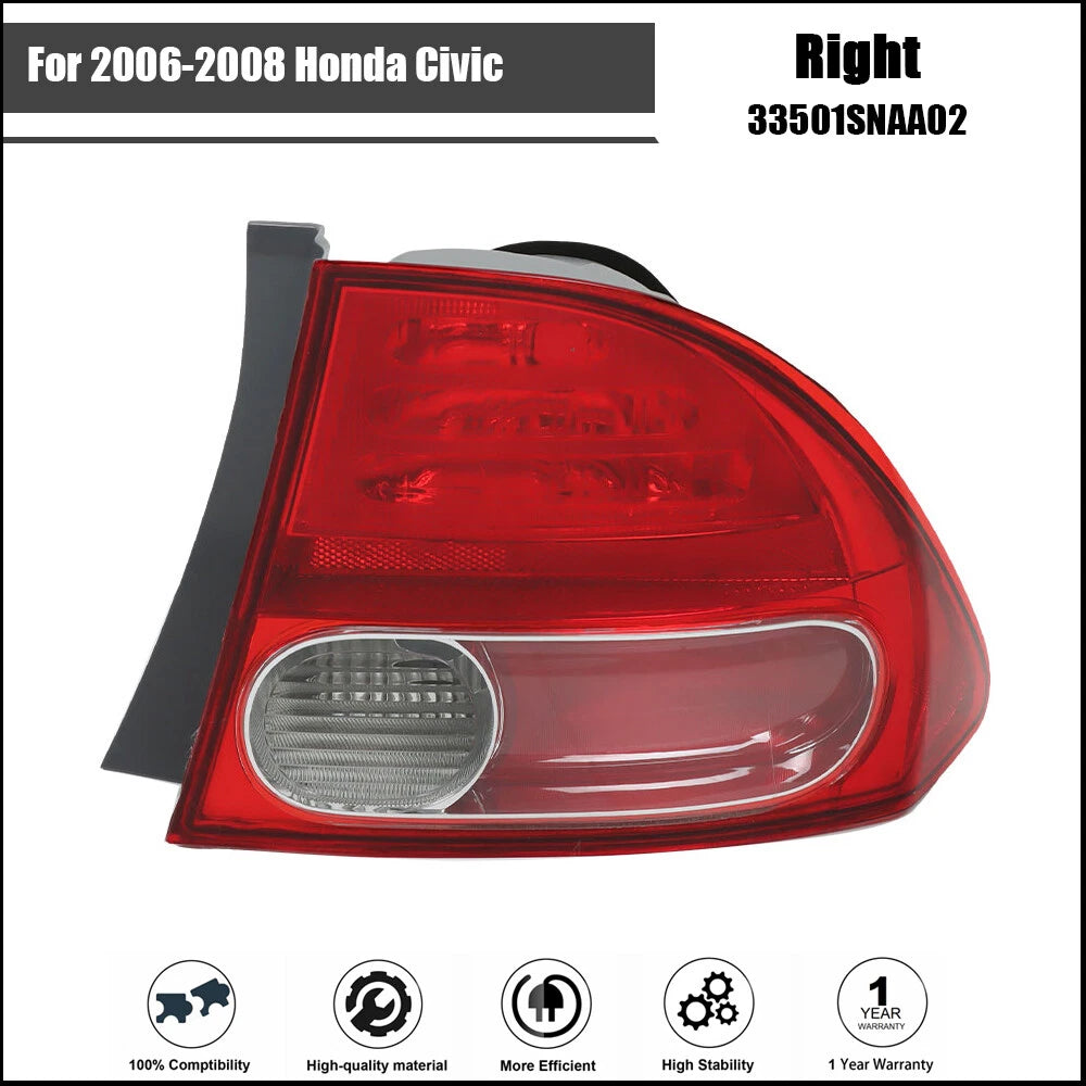 Tail Light Assembly for Honda Civic (2006–2008) Rear Passenger Side Halogen Chrome