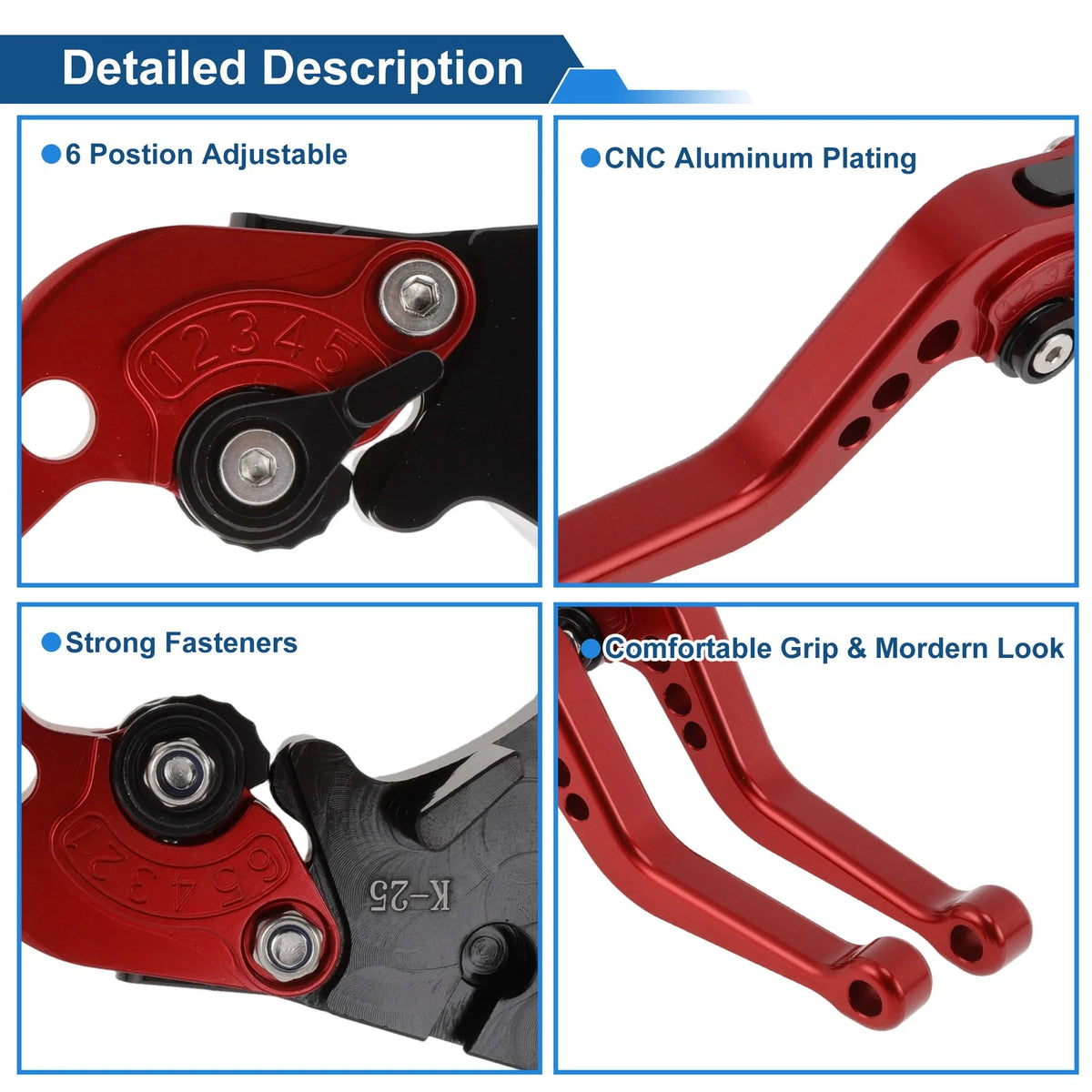 Adjustable Short Brake Clutch Levers for Kawasaki Ninja 300/Z300 (2013–2017) Red