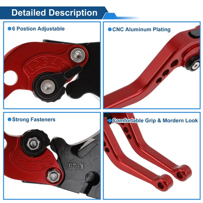 Adjustable Short Brake Clutch Levers for Kawasaki Ninja 300/Z300 (2013–2017) Red