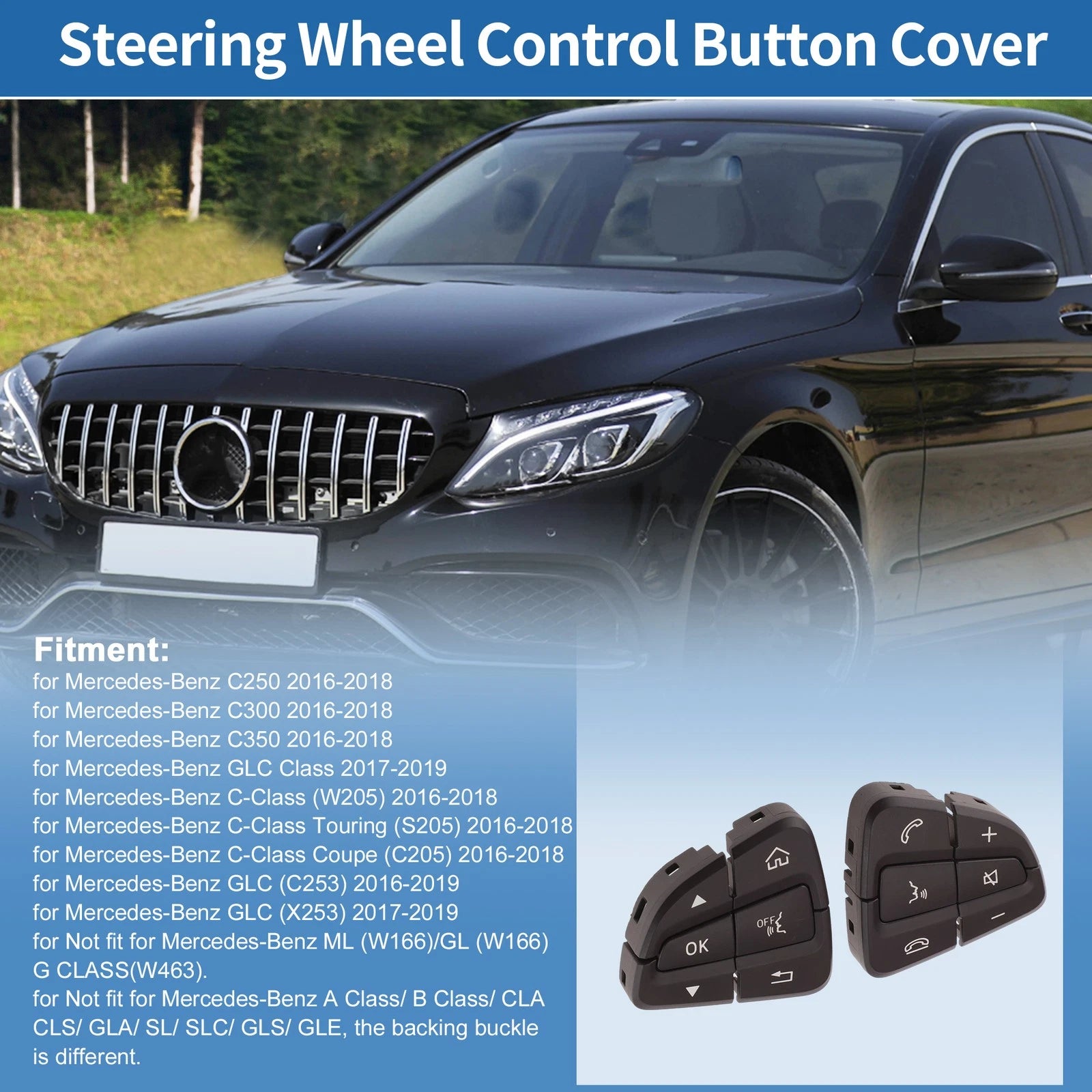 Steering Wheel Buttons for Mercedes-Benz C250 2016–2018 Left Right OEM