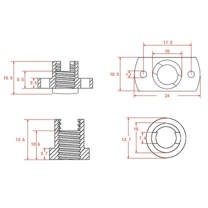 Anti-backlash Nut T8 Brass for 2mm Pitch 8mm Diameter