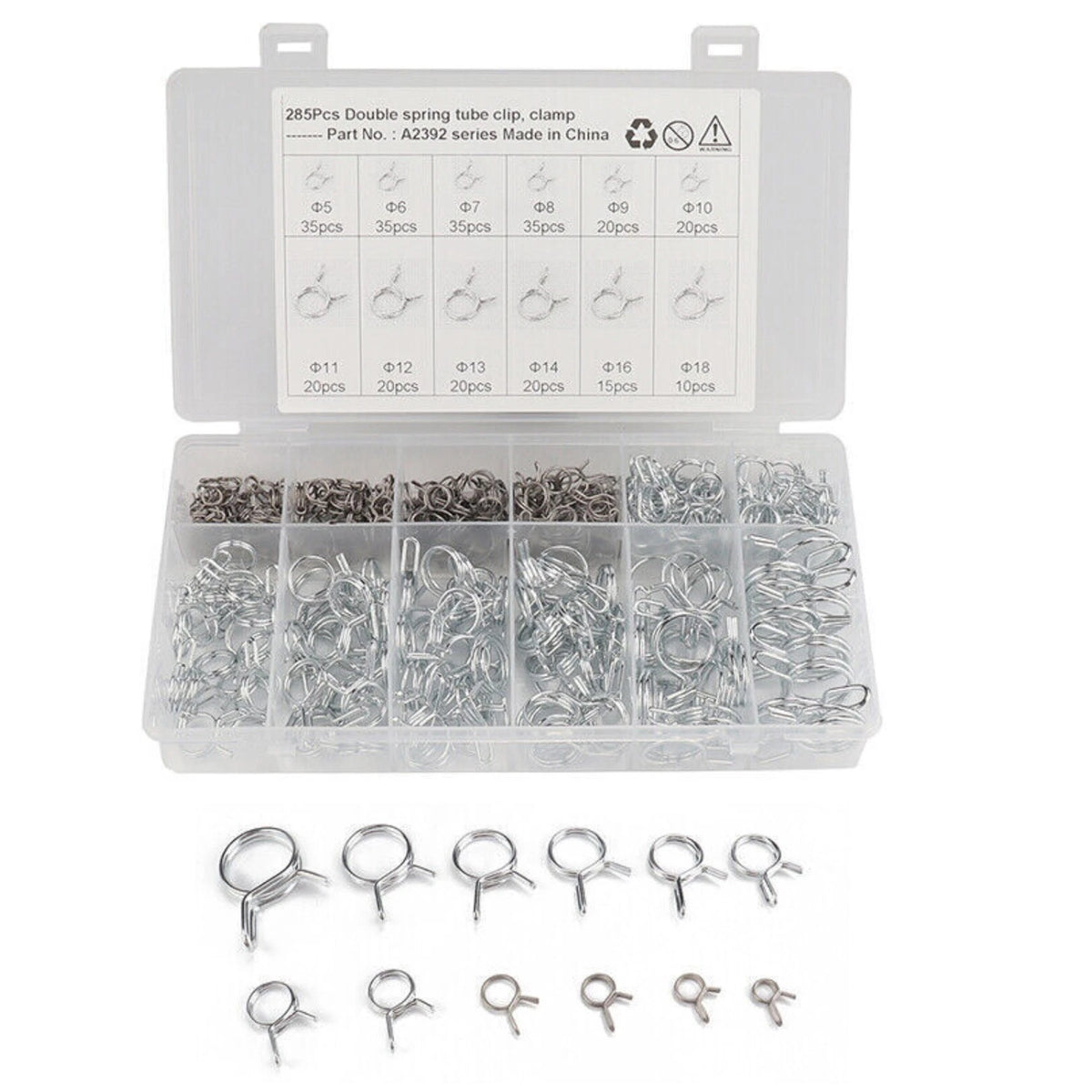 285PCS Stainless Double Wire Fuel Line Hose Tube Clamp Spring Clips