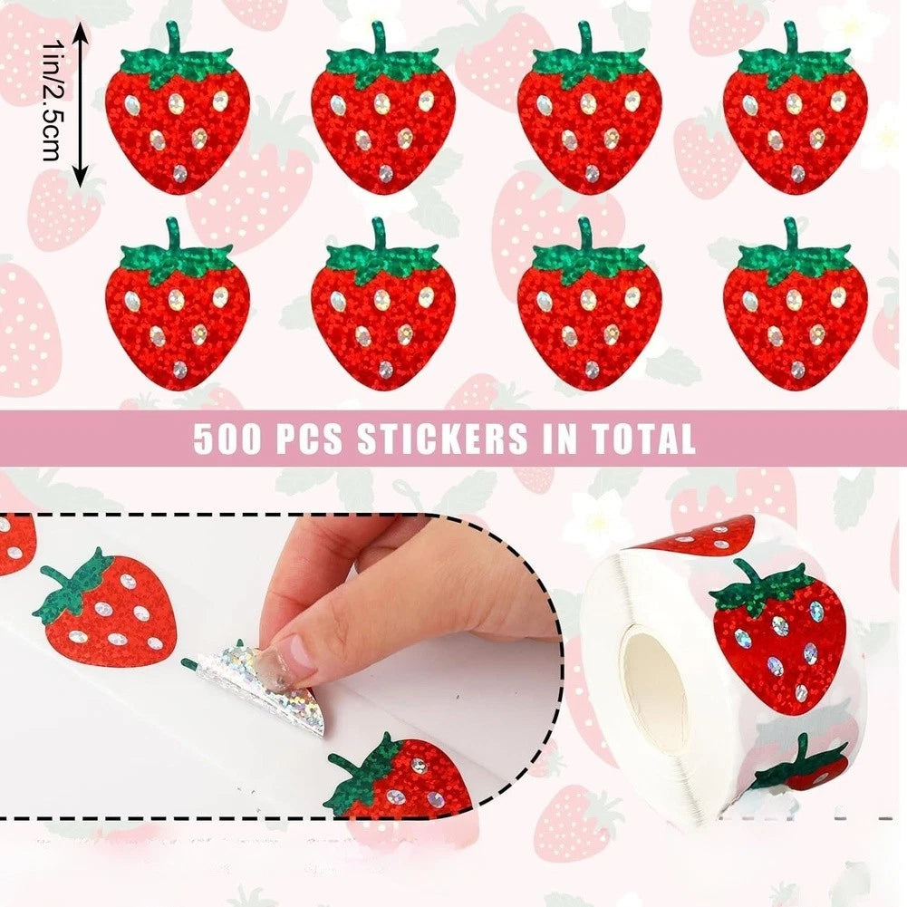 500 Pieces Strawberry Holographic Labels for Crafting and Labeling
