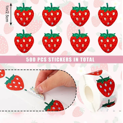 500 Pieces Strawberry Holographic Labels for Crafting and Labeling