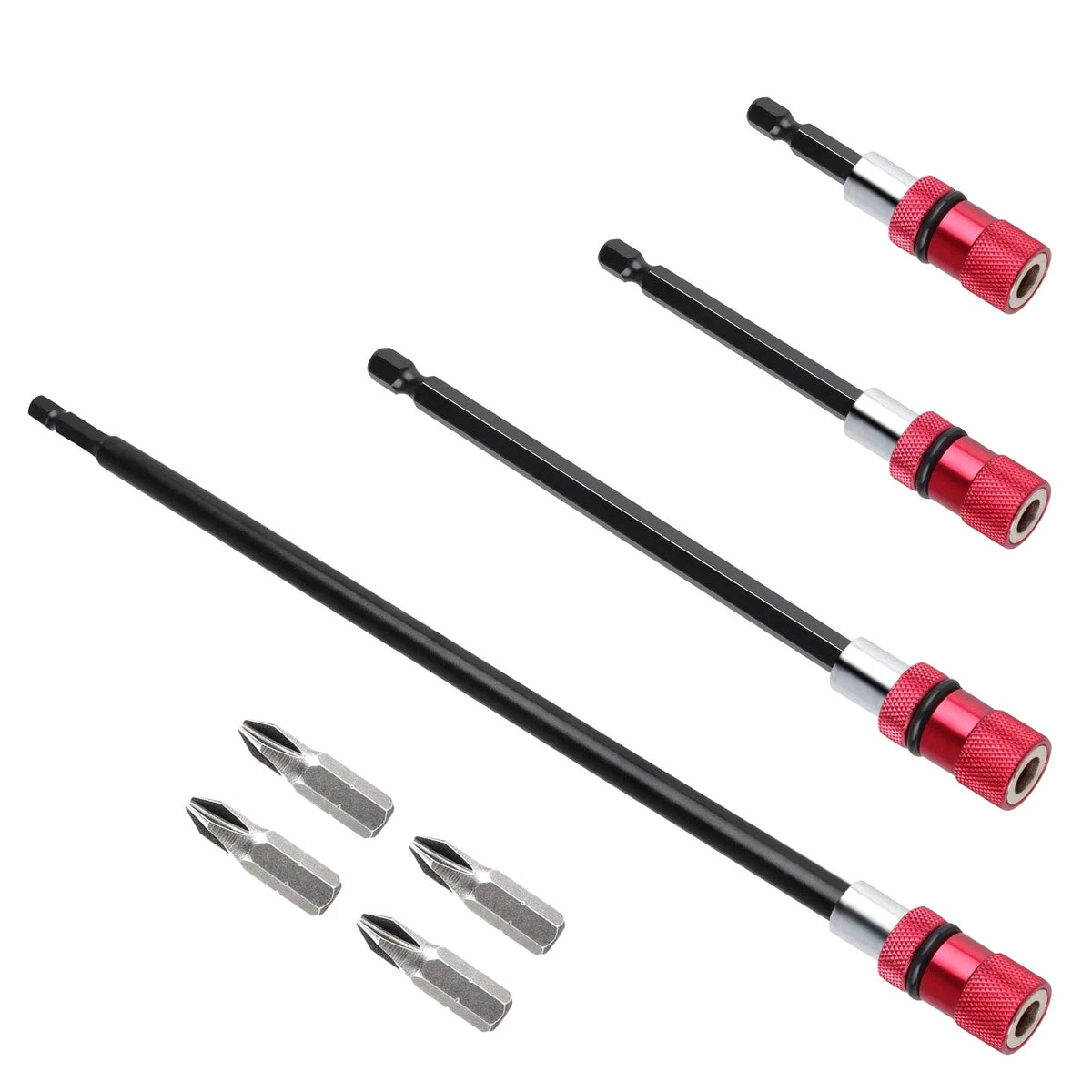 Set of 4 Hex Shank Magnetic Bit Holder Extenders for PH2 Bits