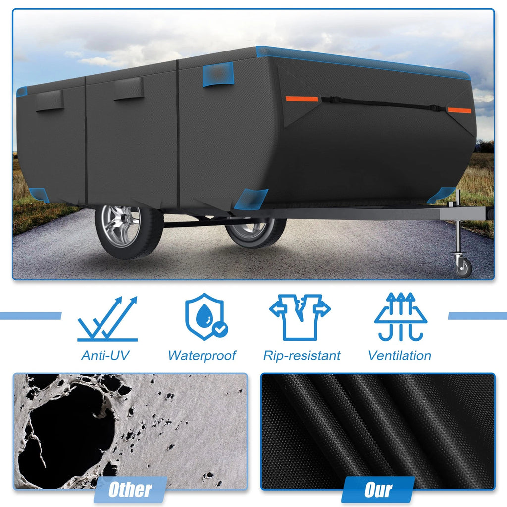 Waterproof Pop Up Camper Trailer Cover with Bottom Straps for RV (10-12 ft)