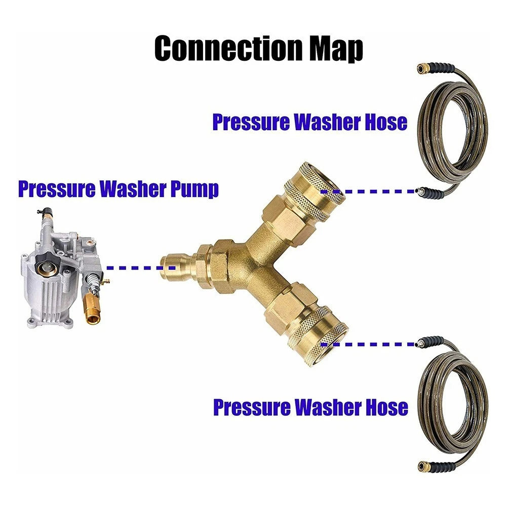 3/8 Fitting Pressure Washer Tee Splitter Coupler Brass for Pressure Washers