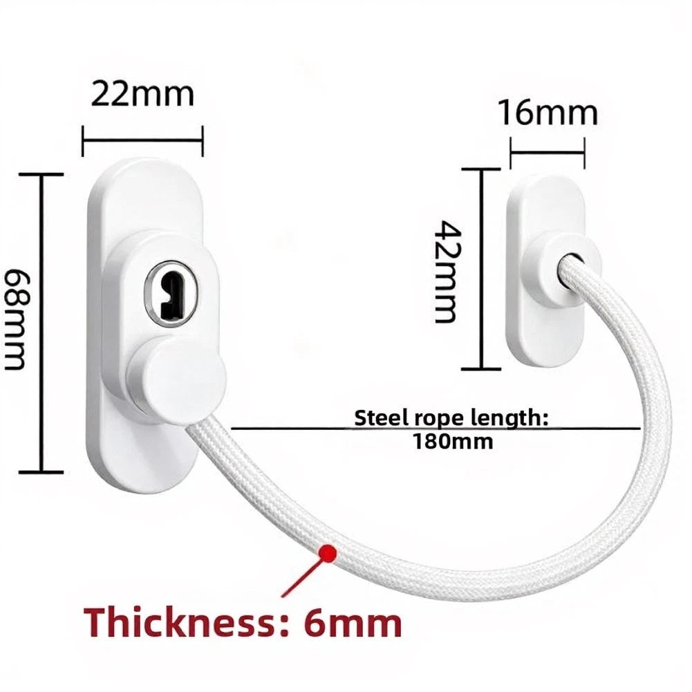 Sliding Window Safety Lock with Steel Cable and Alloy Base for Home Use