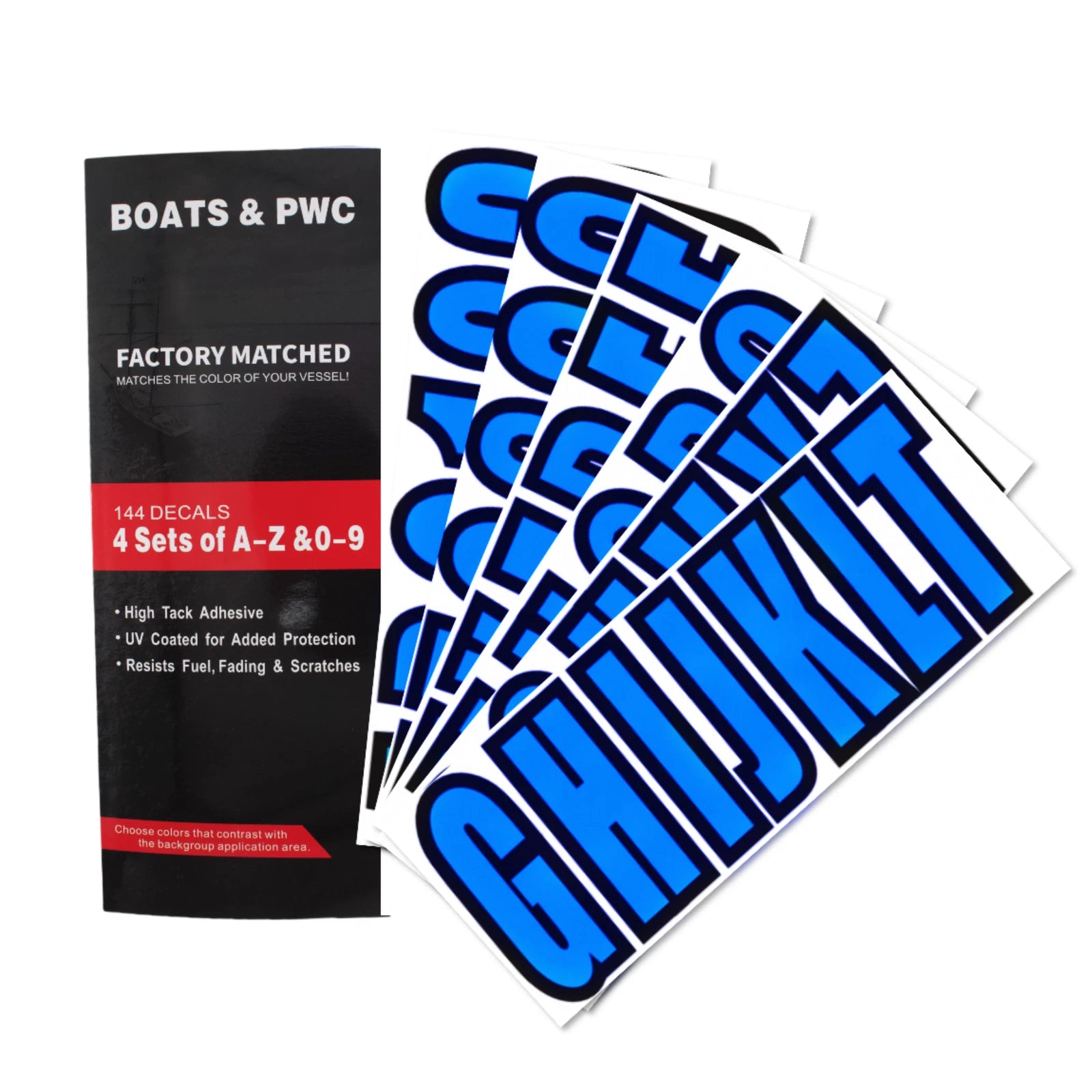 4-Pack Custom 3" Blue Boat Registration Numbers & Letters Stickers