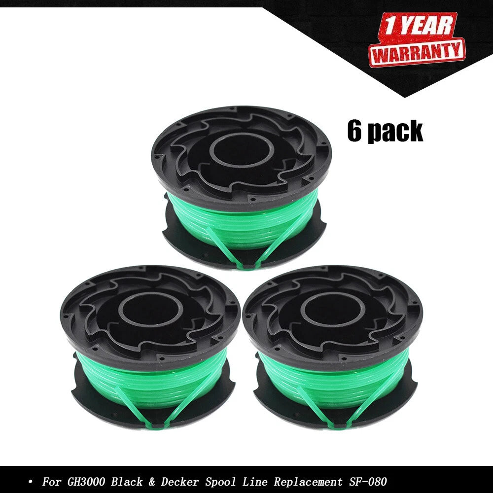 6 Pack Trimmer Spool Line for Black & Decker SF-080 (Auto Feed)