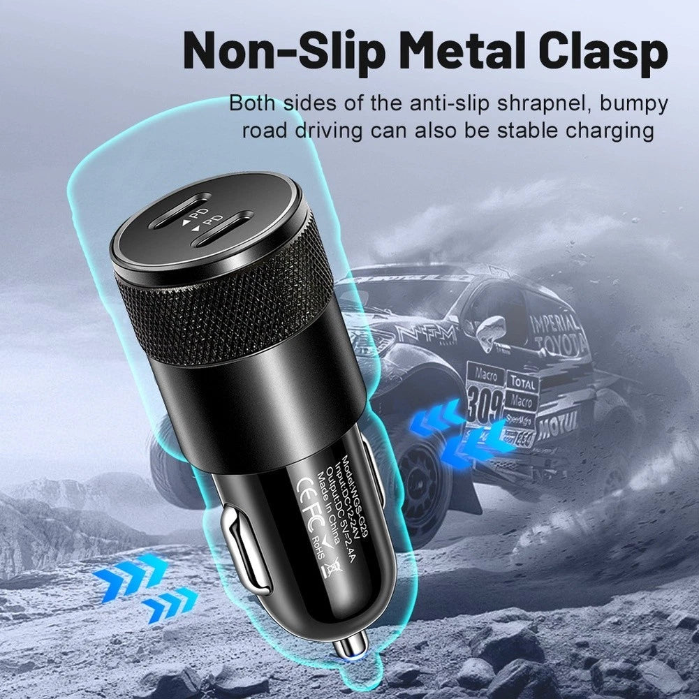 Dual USB C Car Charger Adapter for Compact Vehicles (2015–2023)