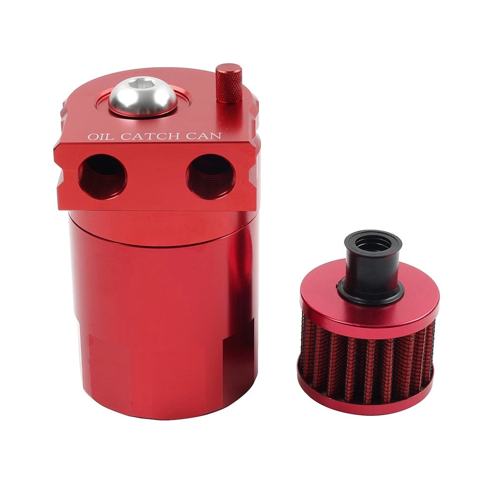Baffled Engine Oil Catch Can Tank Kit for Universal (300ml, Red)