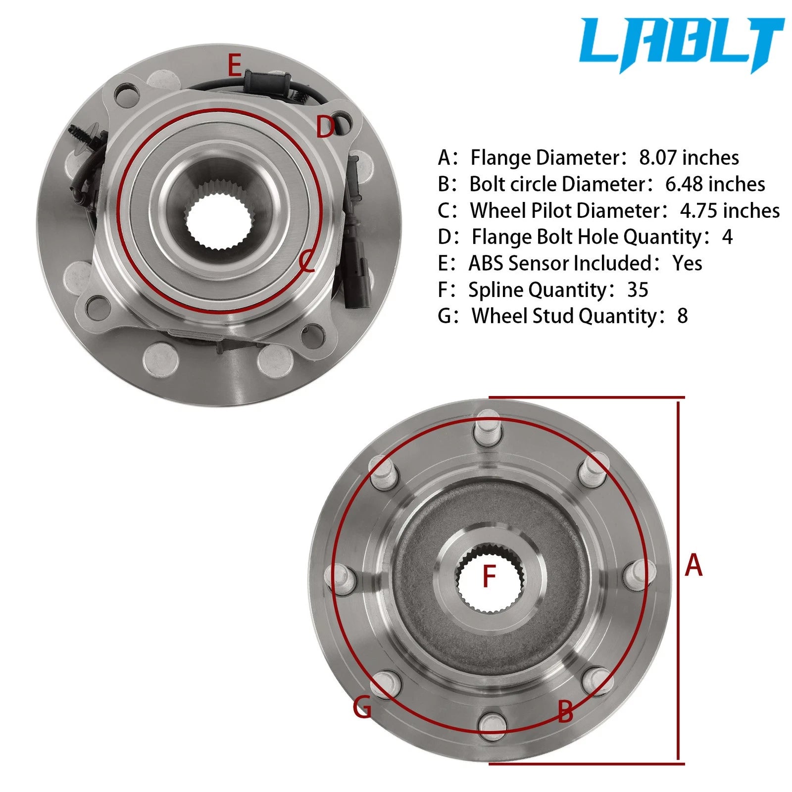 Front Wheel Bearing Hub Assembly 8-Lug with ABS for Ram 2500 3500 (2012–2013)