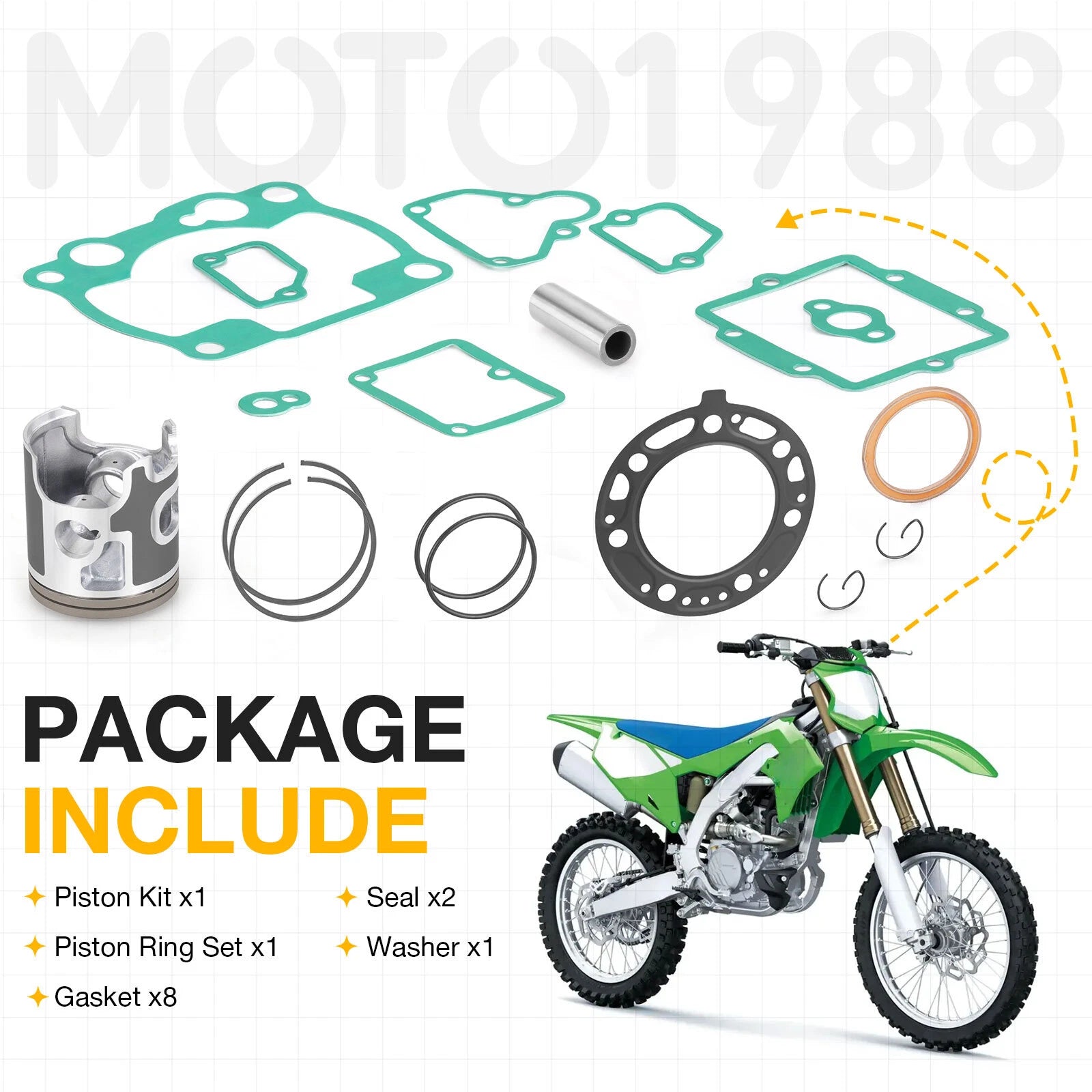 Top End Rebuild Kit STD 66.4mm Piston + Ring + Gasket for Kawasaki KX250 (1993–2003)