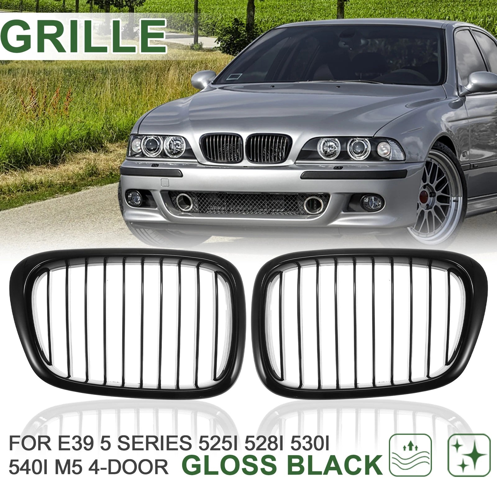 Glossy Black Front Kidney Grille Replacement for BMW 528i 540i (1997–1997)