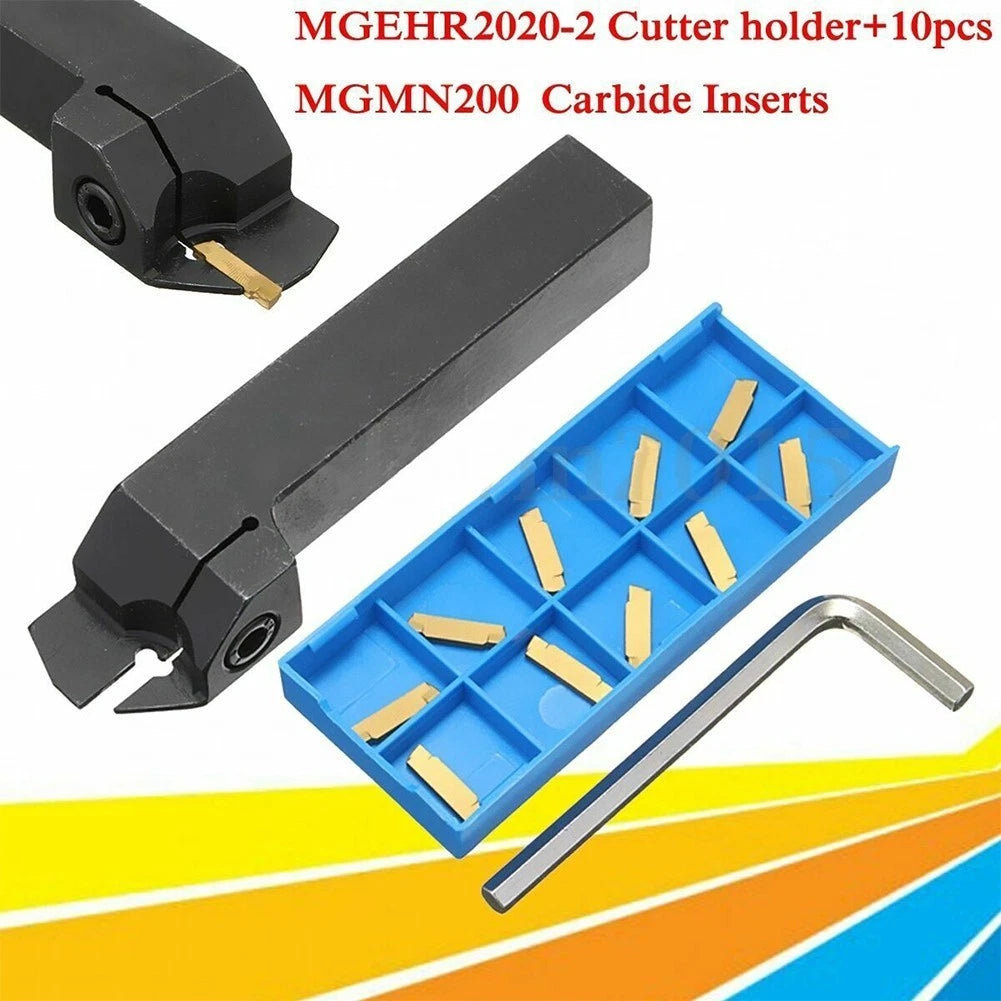 10pcs MGMN200 Inserts + MGEHR2020-2 Lathe Grooving Tool Holder