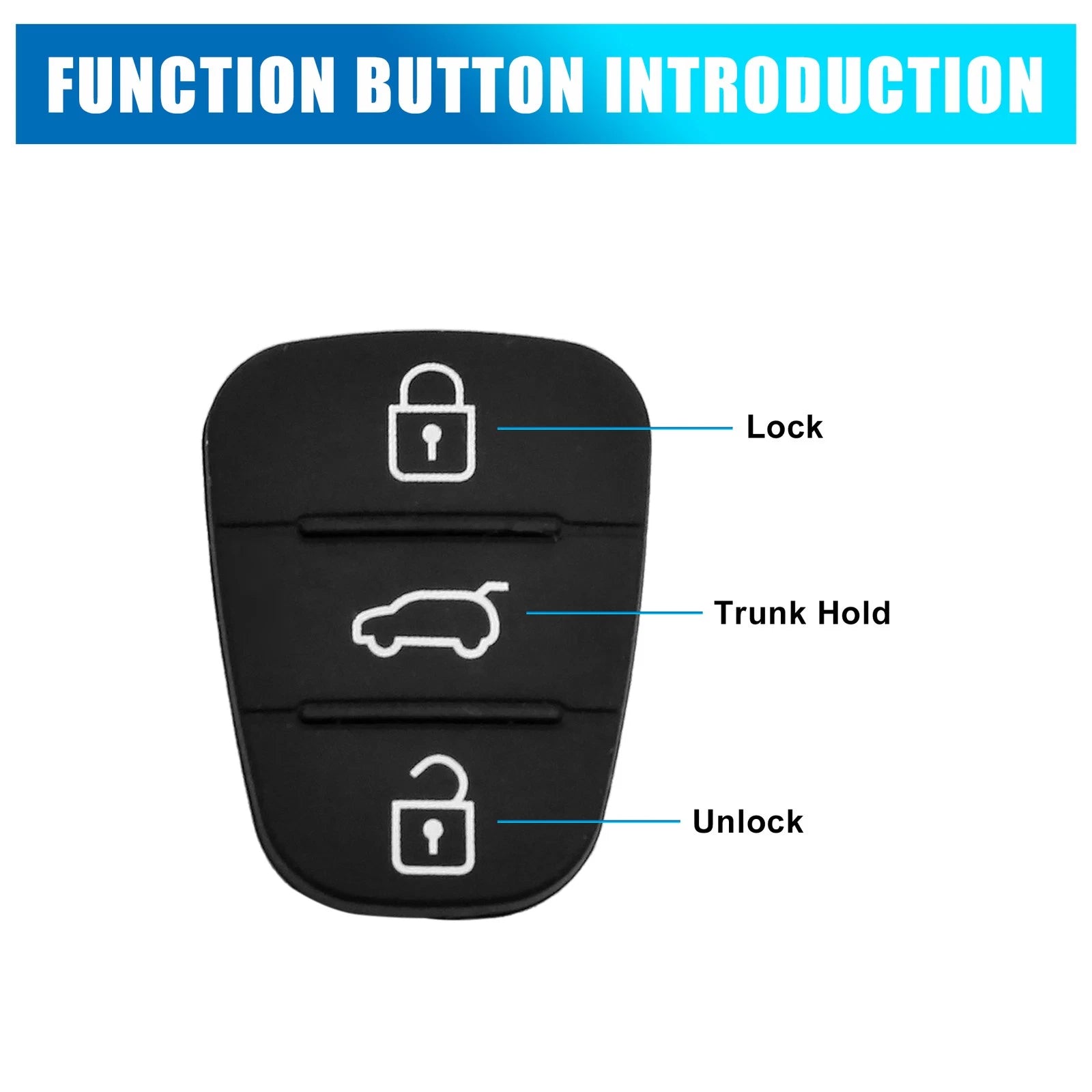 Key Fob Shell Case Rubber Cover for Hyundai 3 Button (Black) (Qty 1)