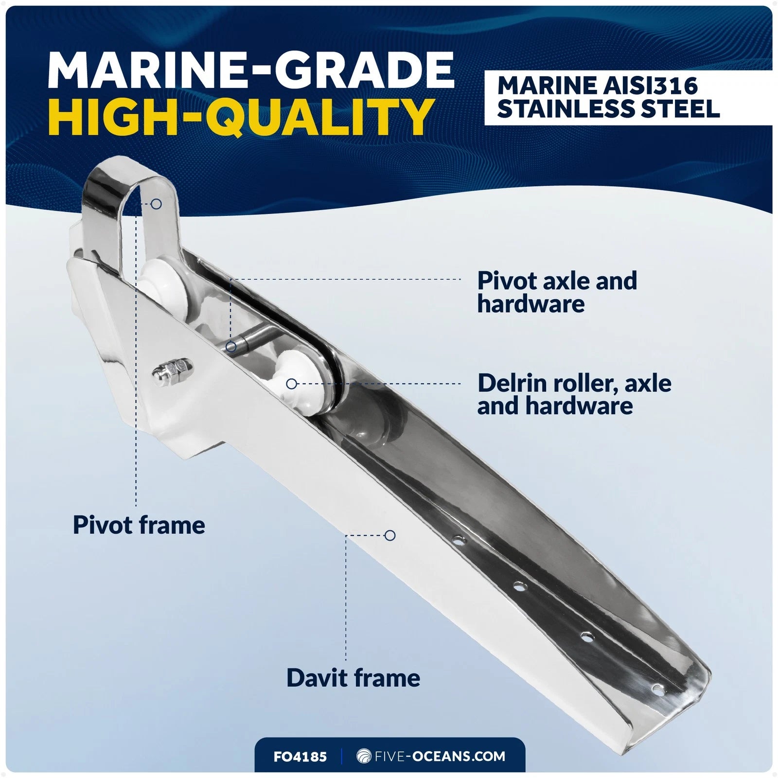 Hinged Double Bow Roller with Delrin Rollers for 23-Inch Boats (FO4185)