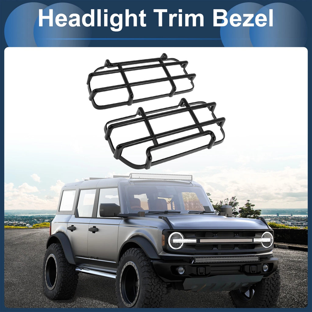 1 Pair Headlight Trim Bezel for Ford Bronco Black