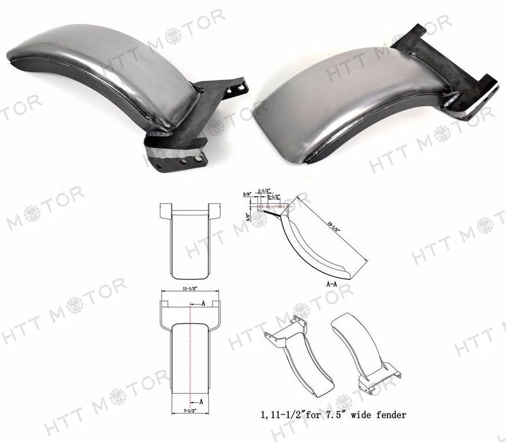 HTTMT 7.5" Wide Rear Fender Strutless for Harley Softail