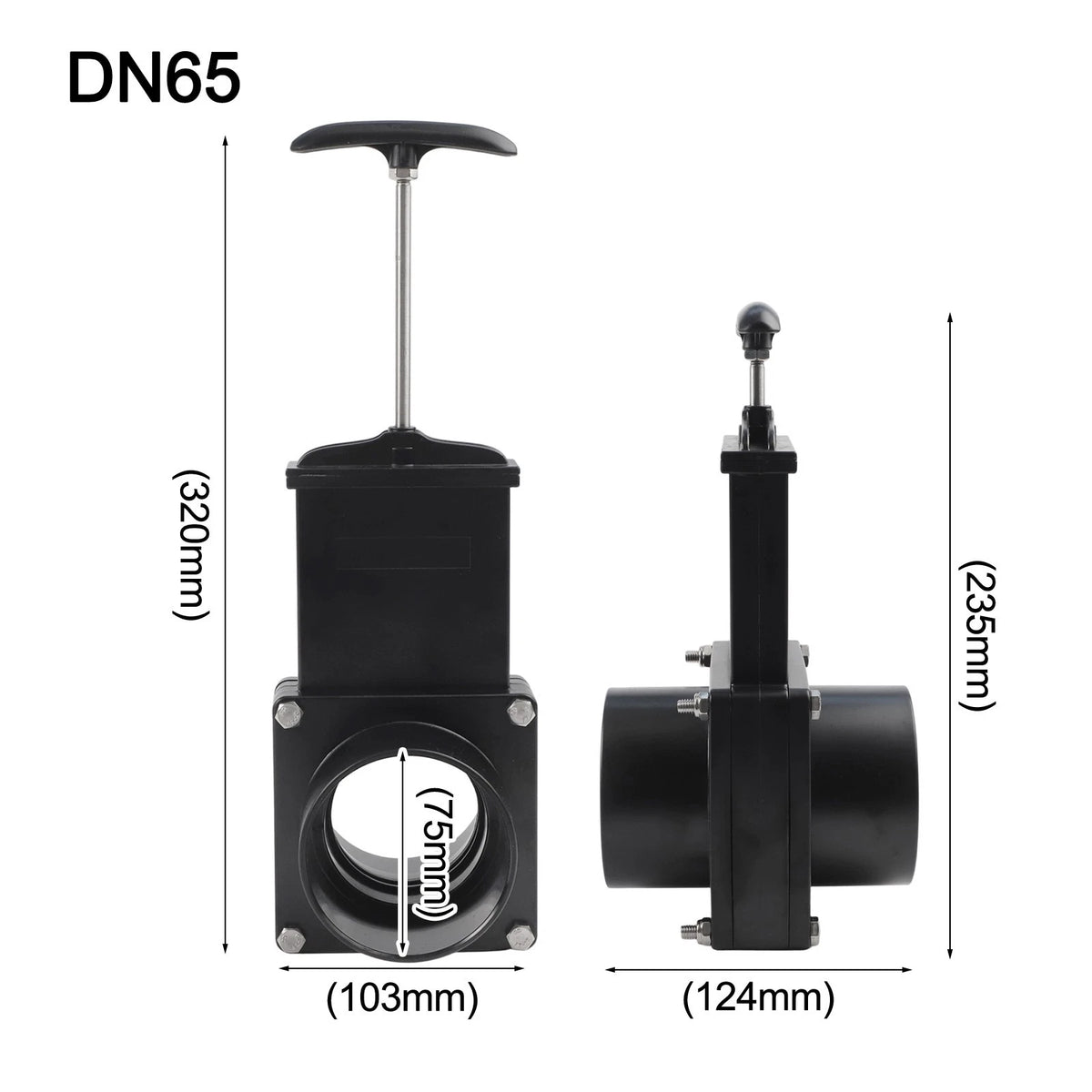 Heavy Duty RV Waste Valve Body with Handle for 50mm 75mm Sewer Fittings