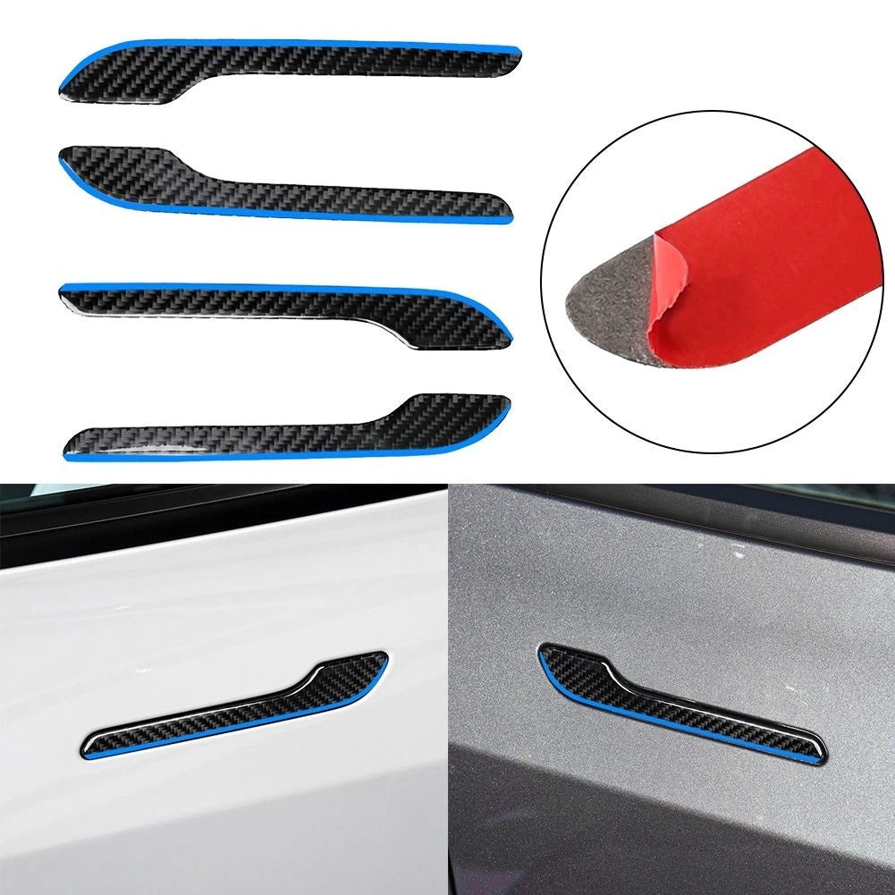 Set of 4 Carbon Fiber Door Handle Trim for Tesla Model 3 Y (2017–2021)