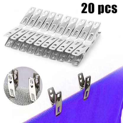 Set of 20 Stainless Steel Spring Loaded Clothes Pegs Laundry Clips