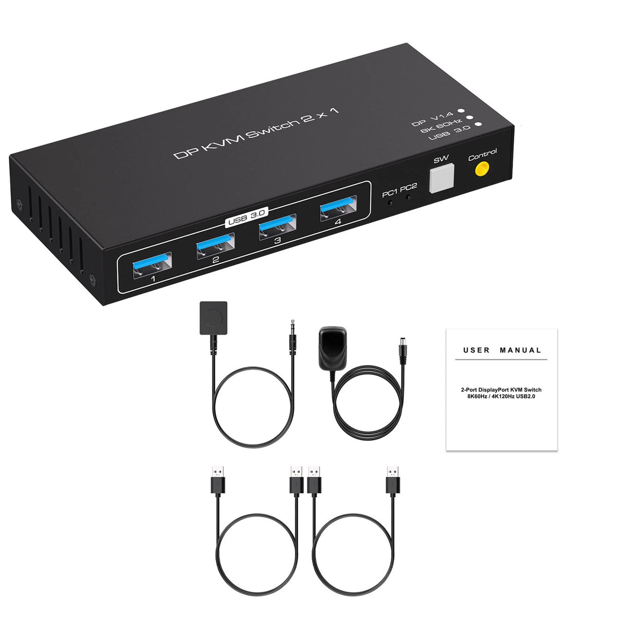 KVM USB Switch 2x1 Adapter for Computers and Monitors (DC12V1A)