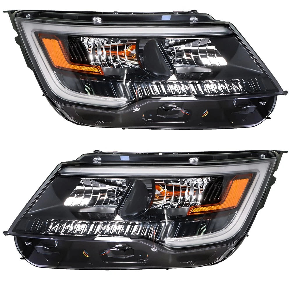 Headlight Pair Black Halogen w/LED DRL for Ford Explorer (2016–2019)