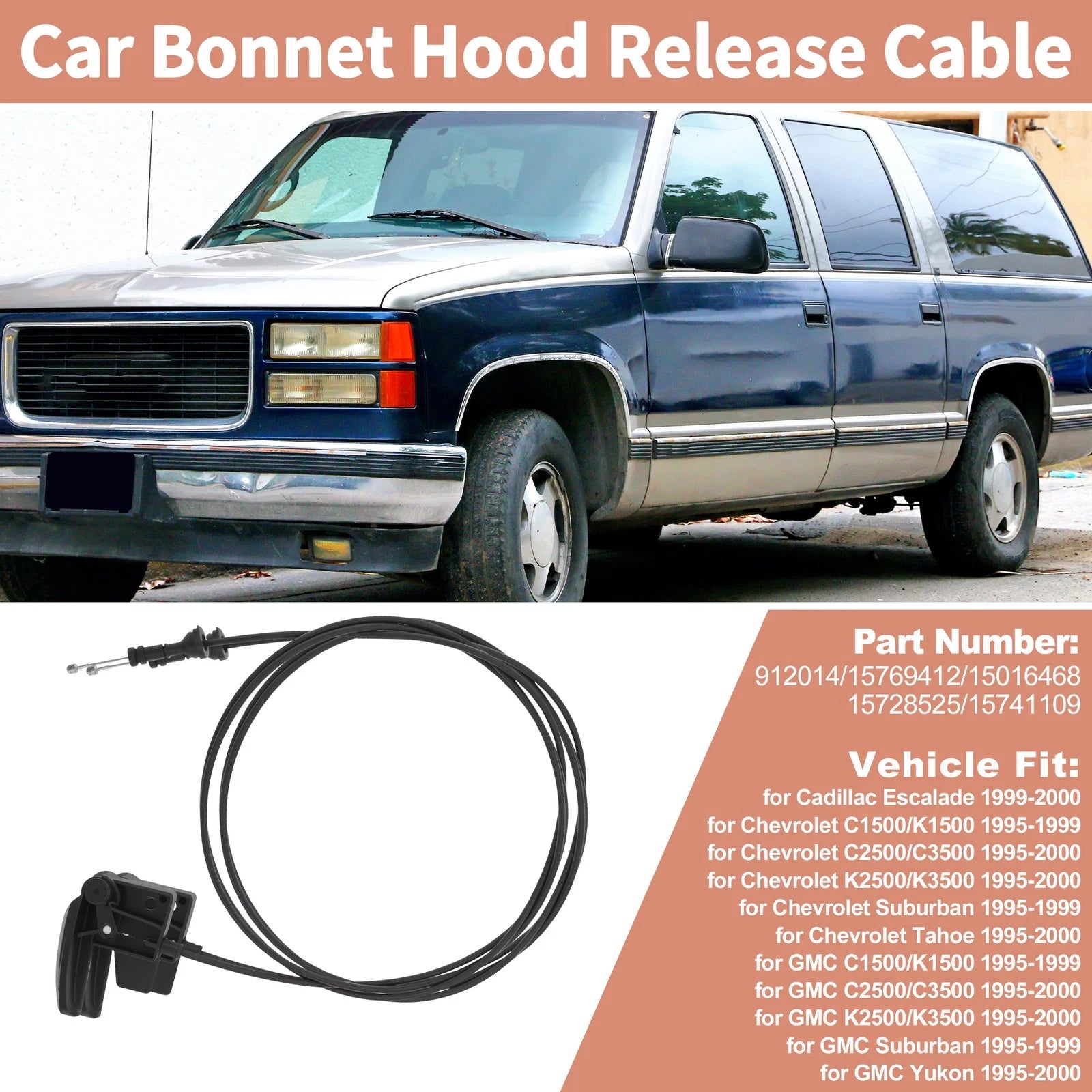 Hood Latch Release Cable Replacement for Chevy Suburban Tahoe Yukon C1500 (1992–2014)