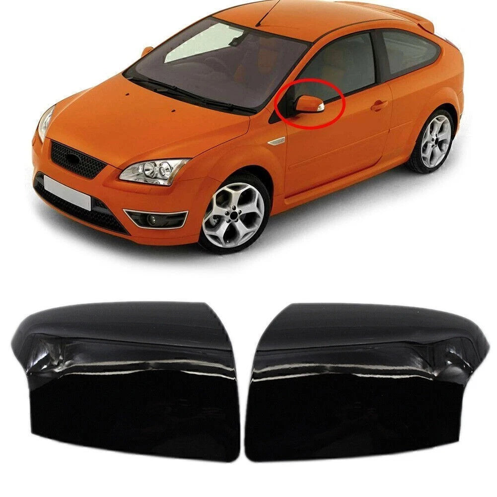 2X Glossy Black Rearview Side Mirror Cover for Ford Focus (2005–2008)