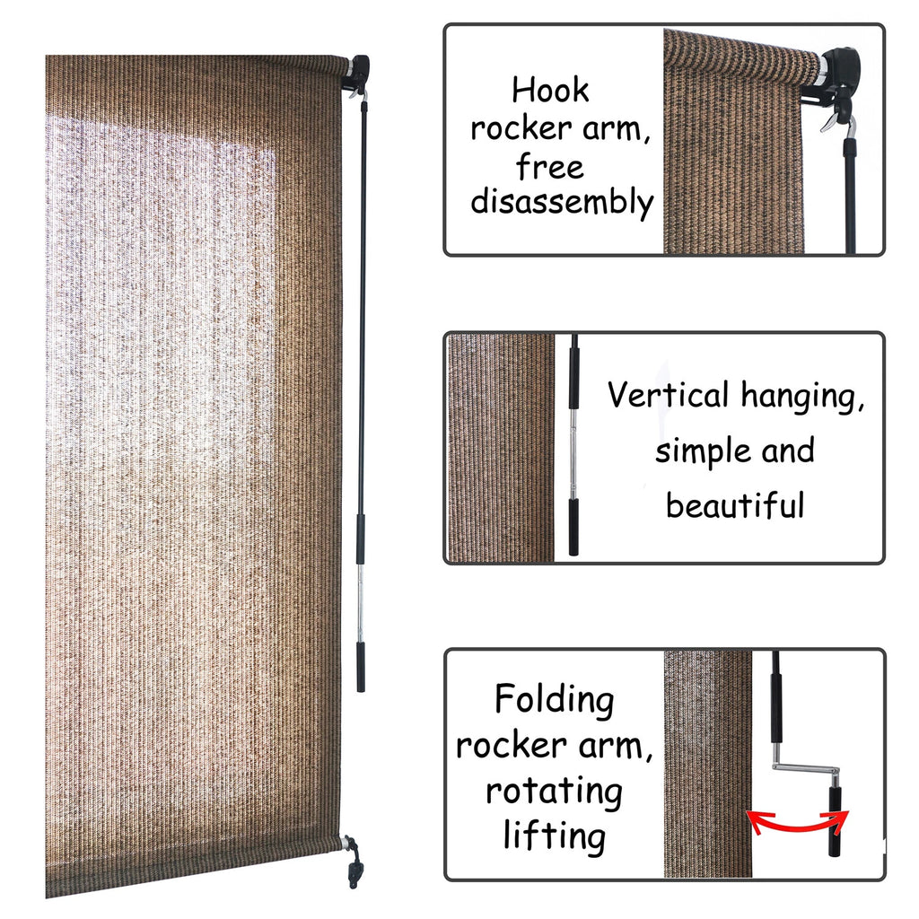 Roller Shade Blind for Deck Porch Balcony Patio (Light Filter, Mocha)