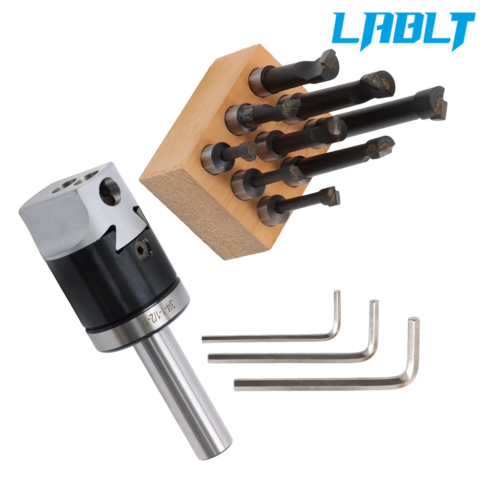 Boring Head Set with 3/4" Shank + 9-Pack 1/2" C6 Boring Bars