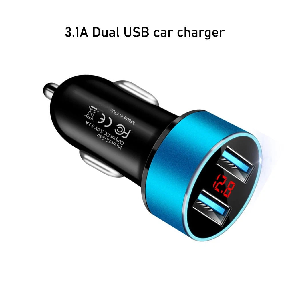 3.1A Dual USB LED Car Phone Charger Cigarette Lighter Socket Digital Voltmeter